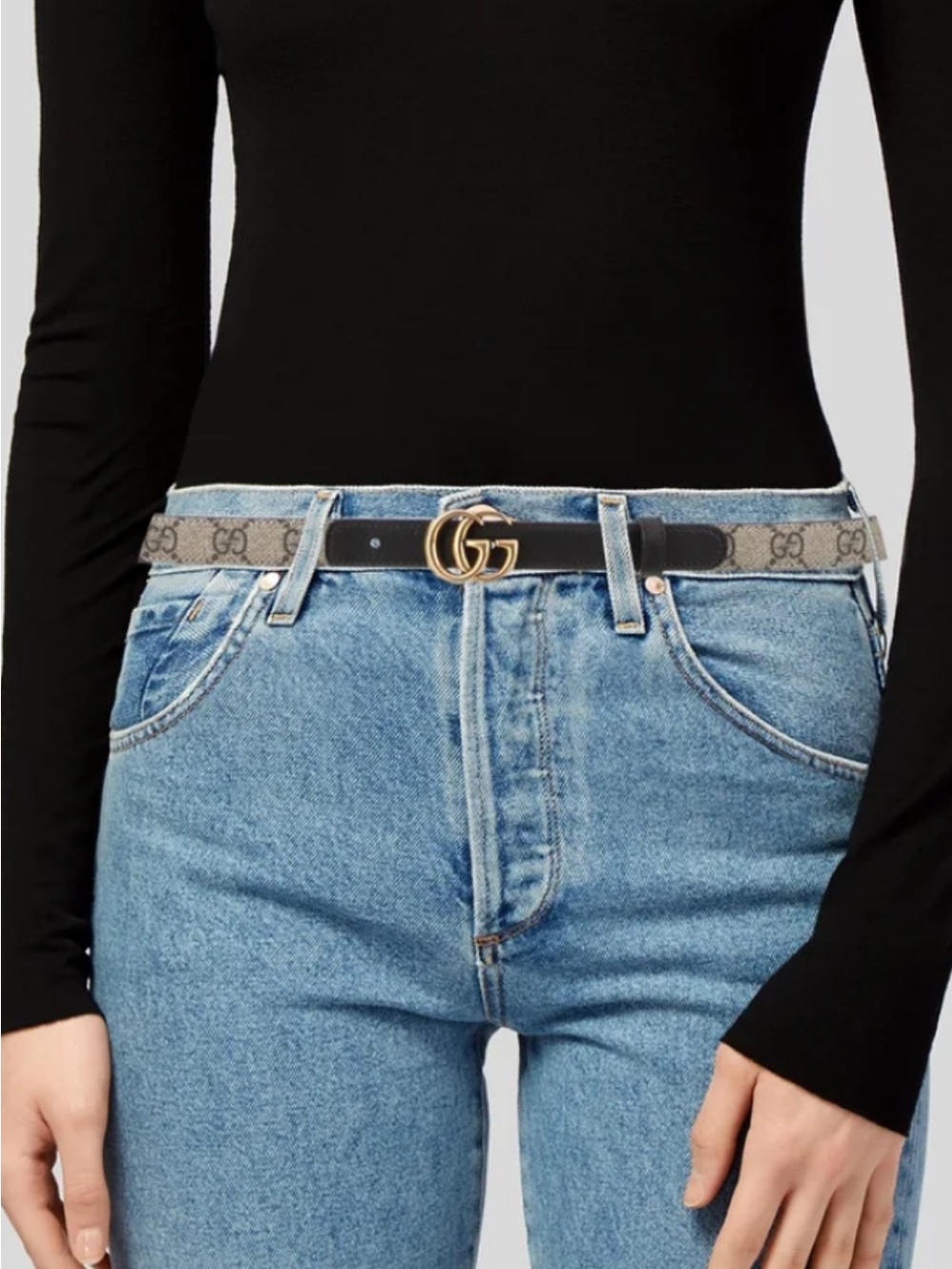 Gucci Brown GG Canvas Belt with Gold Double G Buckle size 90